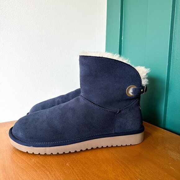 Koolaburra UGG Women’s Remley Navy Suede Mini Faux Shearling Lined Mini Boot - Picture 1 of 9